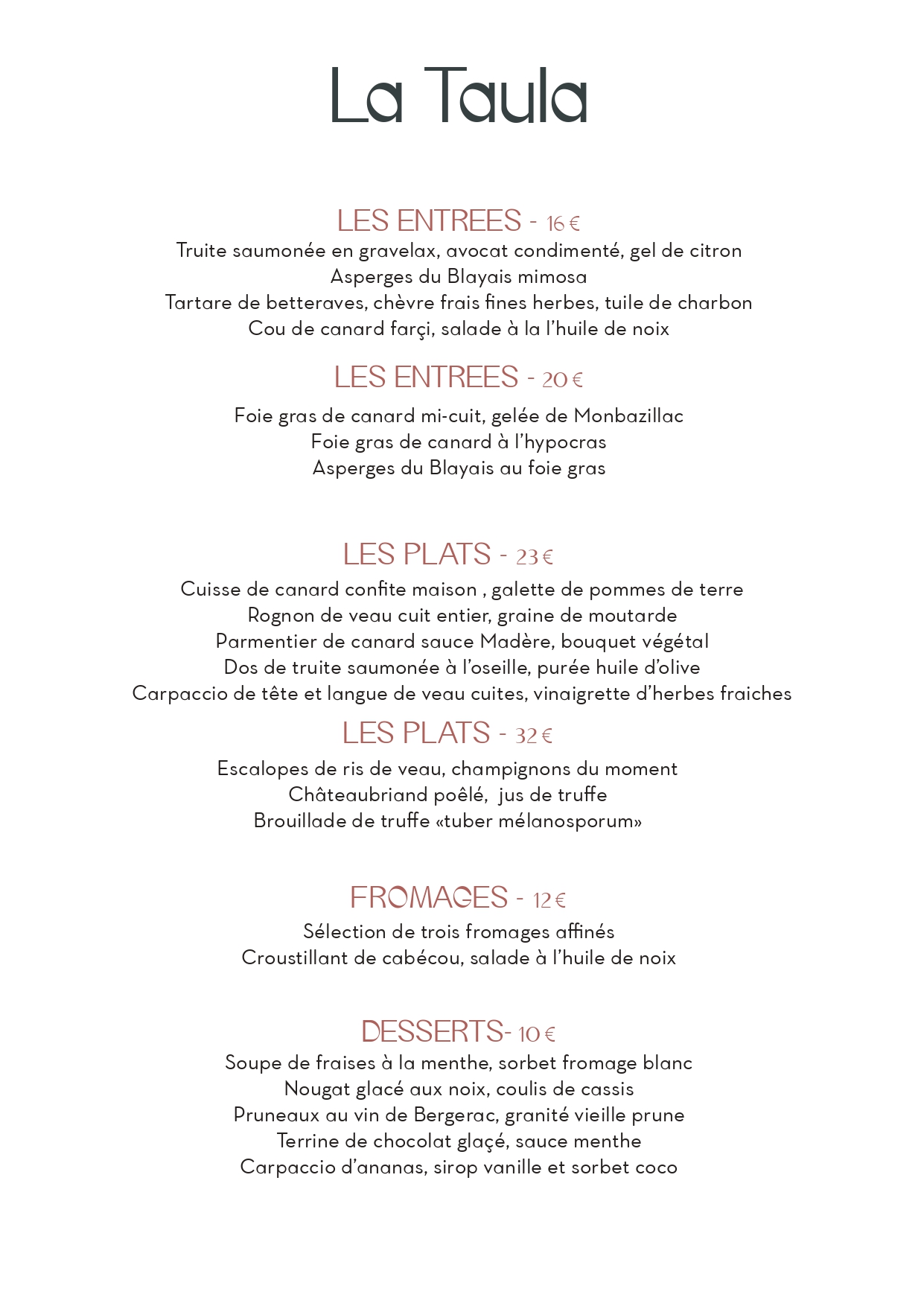la taula menu automne